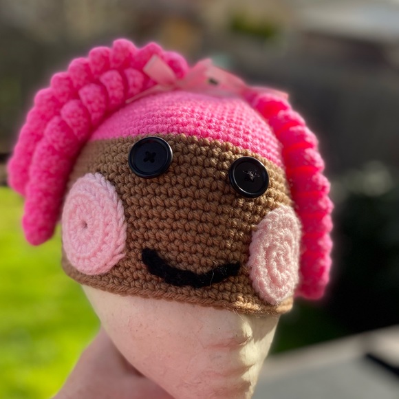 Lalaloopsy Handmade Crochet Knitted  Beanie Hat Pigtails Button Eyes - Picture 9 of 10
